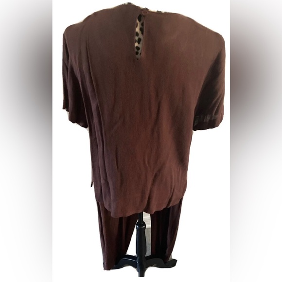 CM Shapes 3 pieces set women M blouse pants &cardigan brown collared cheetah zip - Picture 4 of 12